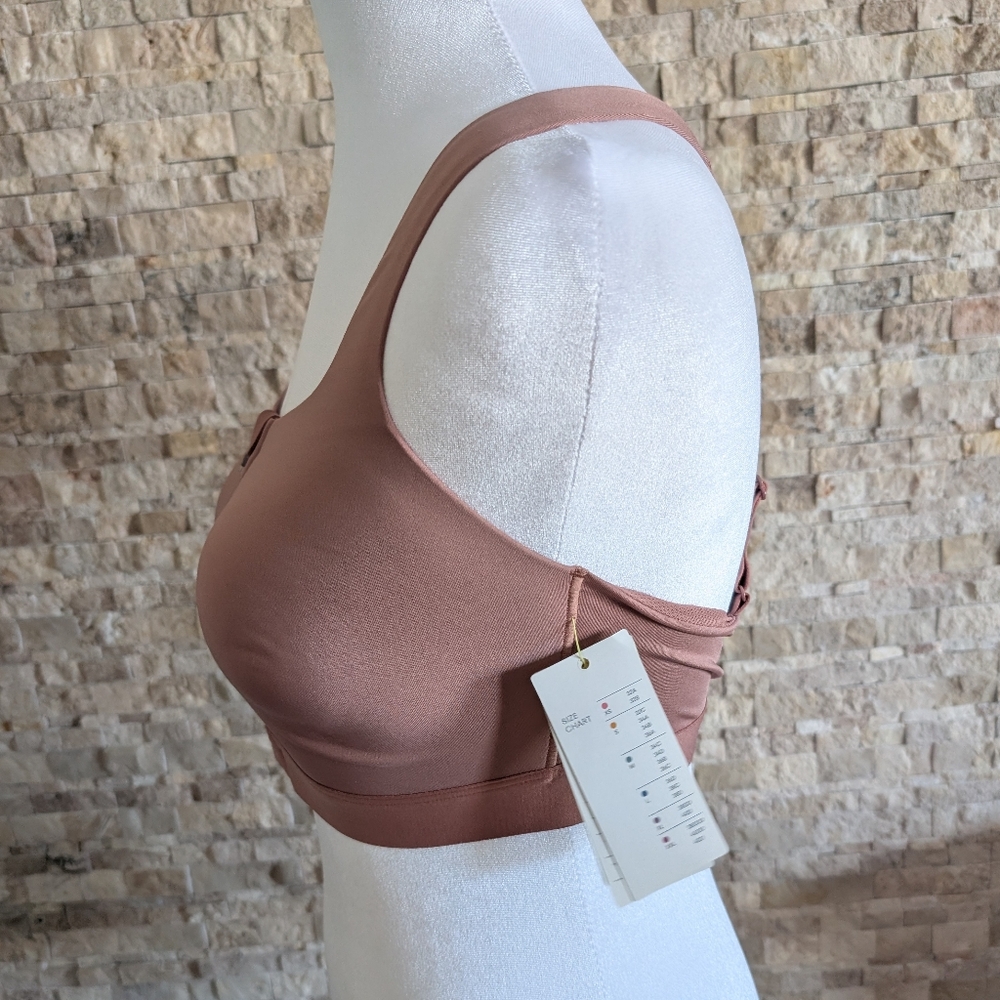 NWT Zip Front High Impact Sports Bra 36C Rosy Dusty Pink Neutral Athleisure - Picture 3 of 10